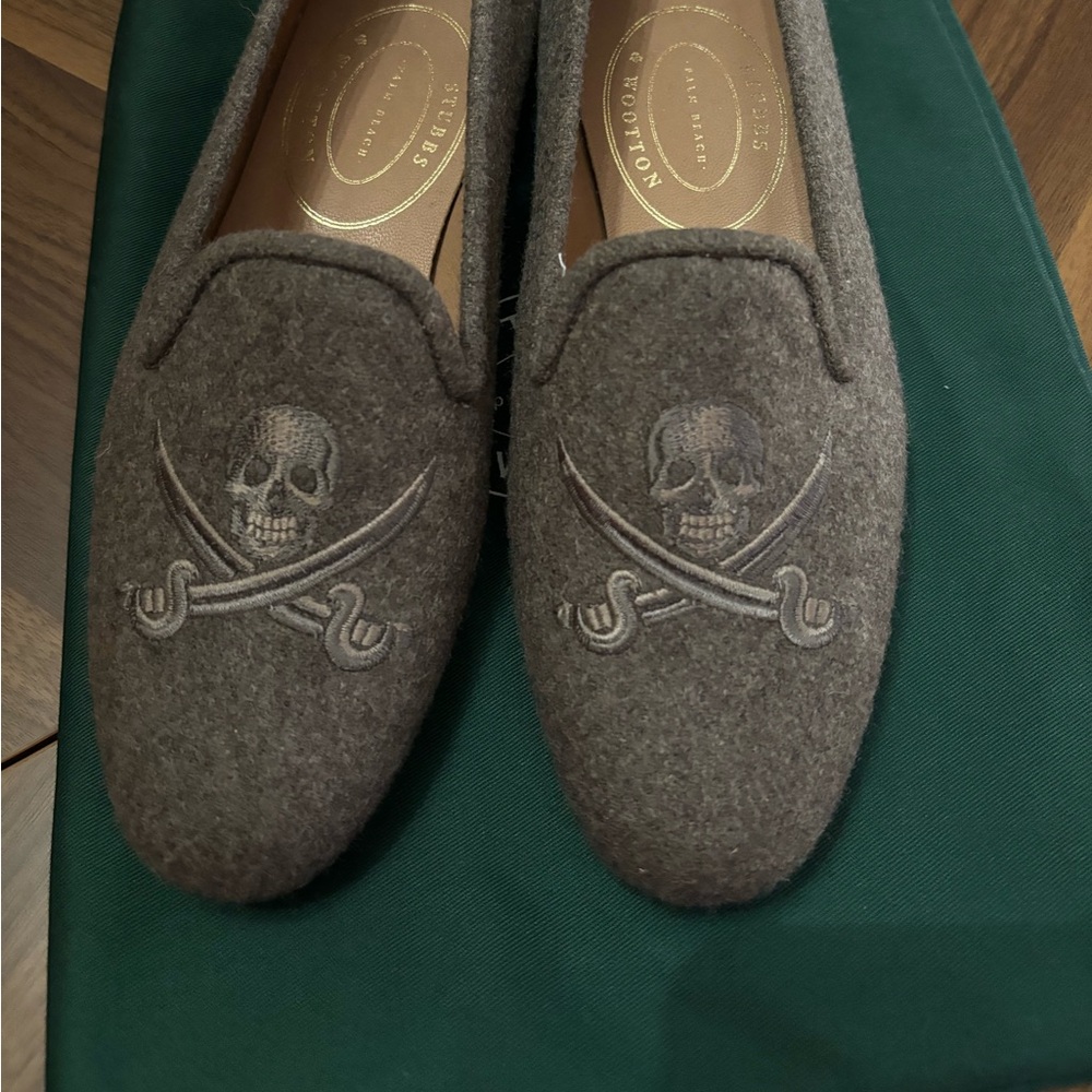 Stubbs and Wootton grey felt loafers